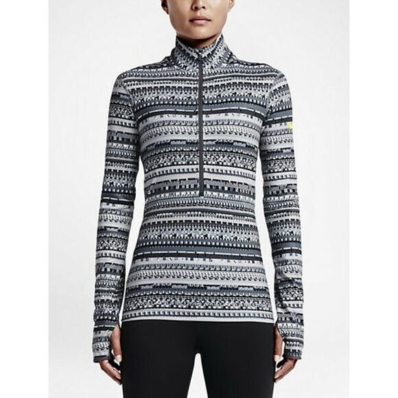 Nike Pro Dri-Fit Women’s Jacket L Half Zip Black Gray Unique Geometric Large - Picture 2 of 9